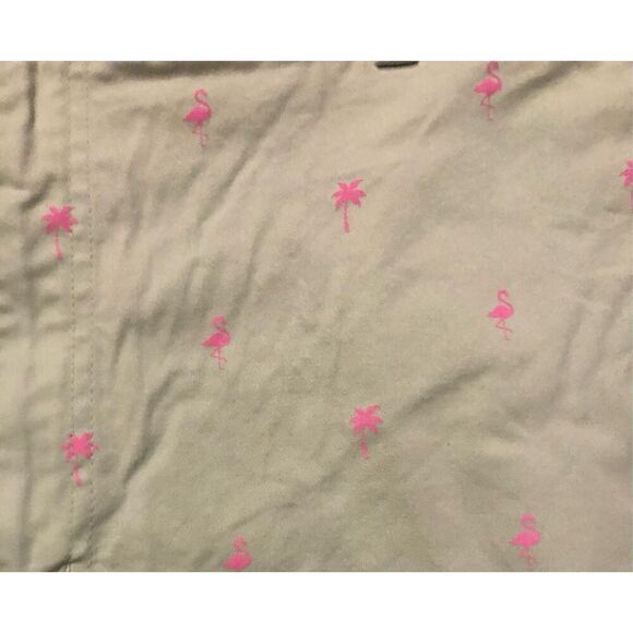 Tackle & Tides light green cotton twill shorts with pink palm trees and flamingo - Picture 7 of 8